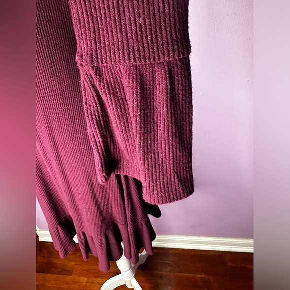 Express Burgandy Ribbed Ruffle Long Sleeve High Neck Dress, Size S - Picture 4 of 9